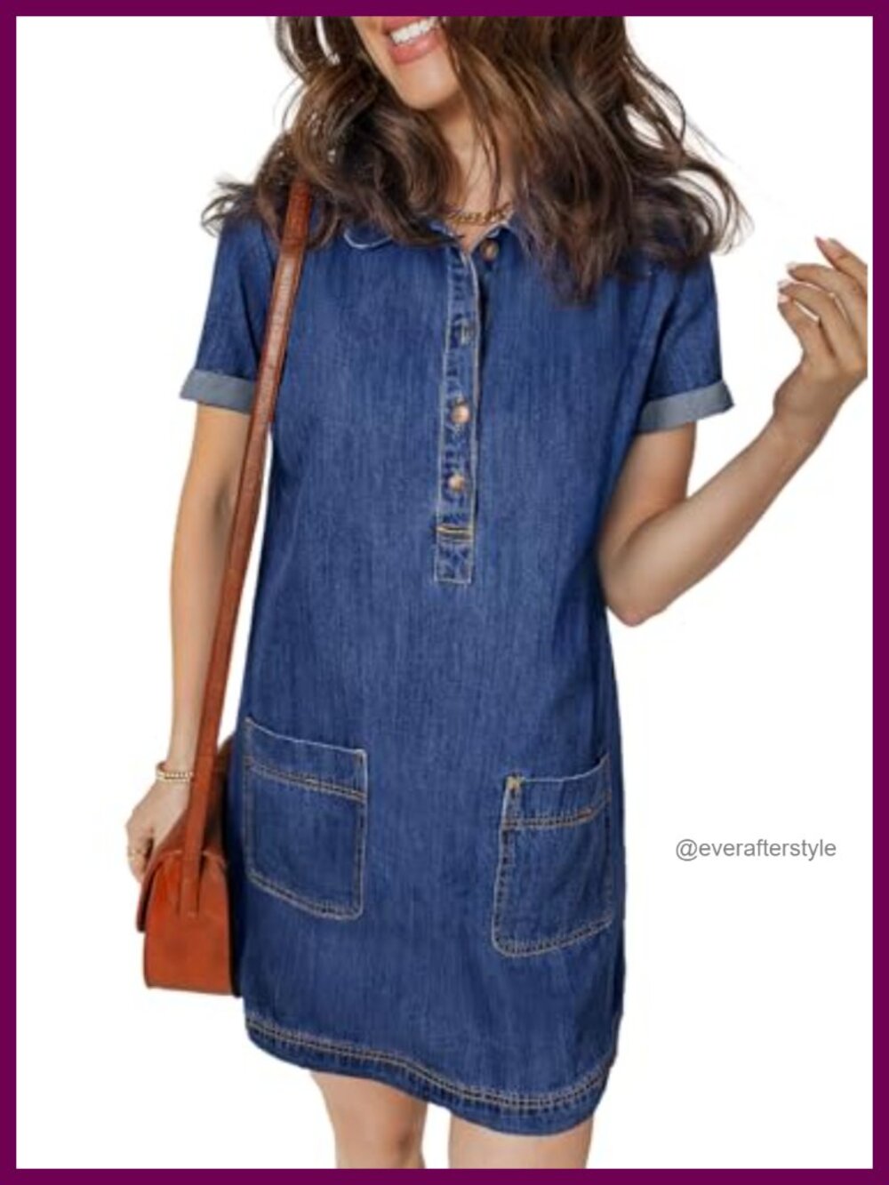 Denim Mini Dress Button Down Pockets Casual Summer